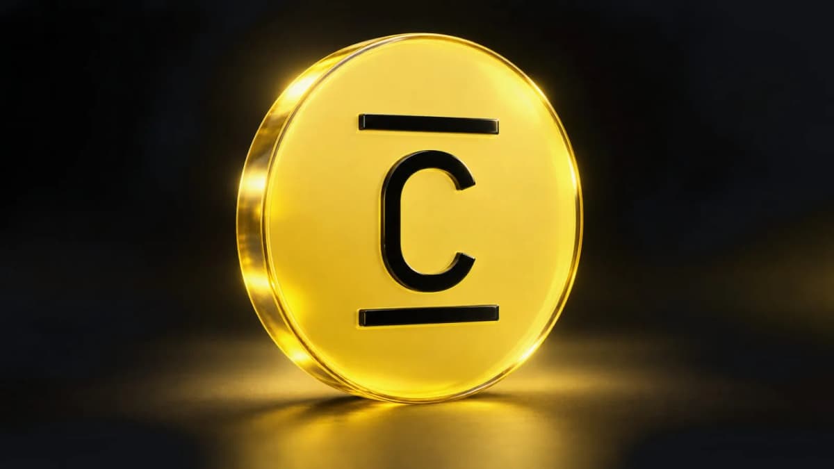 A beveled metal token rises above three low market blocks / TokenPost.ai
