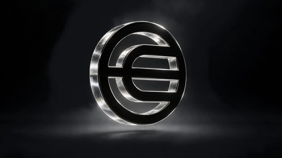 A silver token leans against a sharply angled graphite ramp / TokenPost.ai