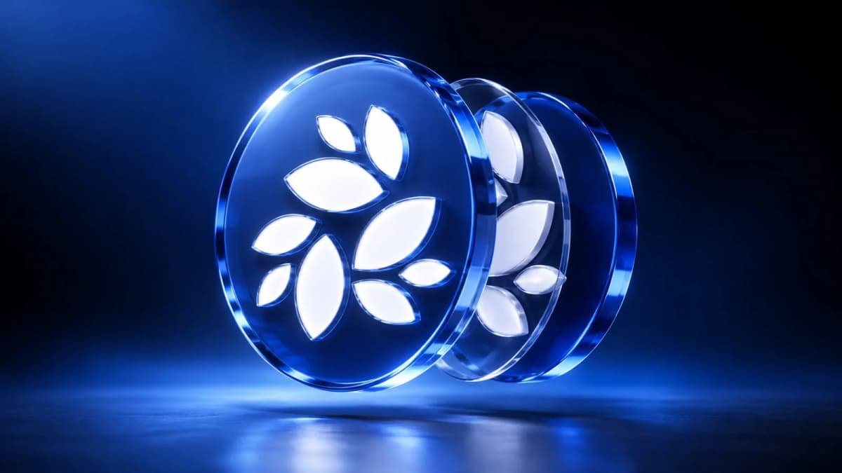 A metal token rests atop five rising coral blocks. / TokenPost.ai