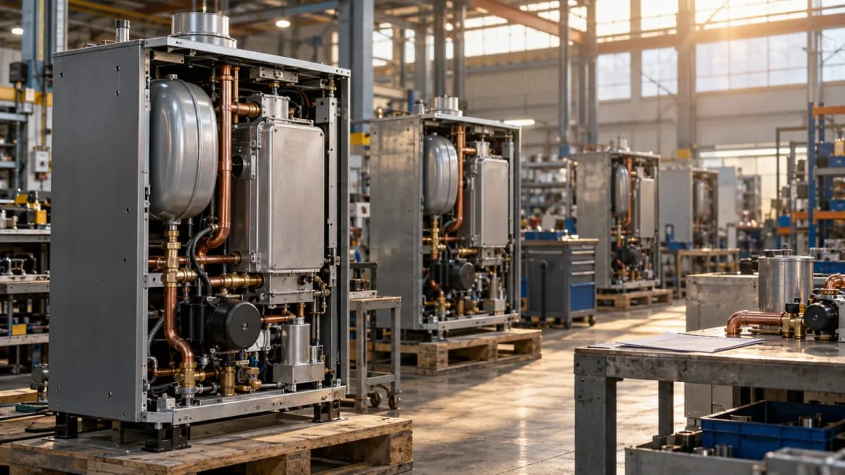 Unfinished boilers line a quiet factory floor / TokenPost.ai